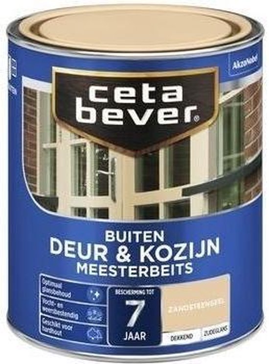 Foto: Cetabever buiten deur kozijn meester beits zijdeglans zandsteengeel 750 ml