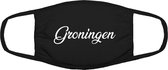 Groningen mondkapje | gezichtsmasker | bescherming | bedrukt | logo | Zwart mondmasker van katoen, uitwasbaar & herbruikbaar. Geschikt voor OV