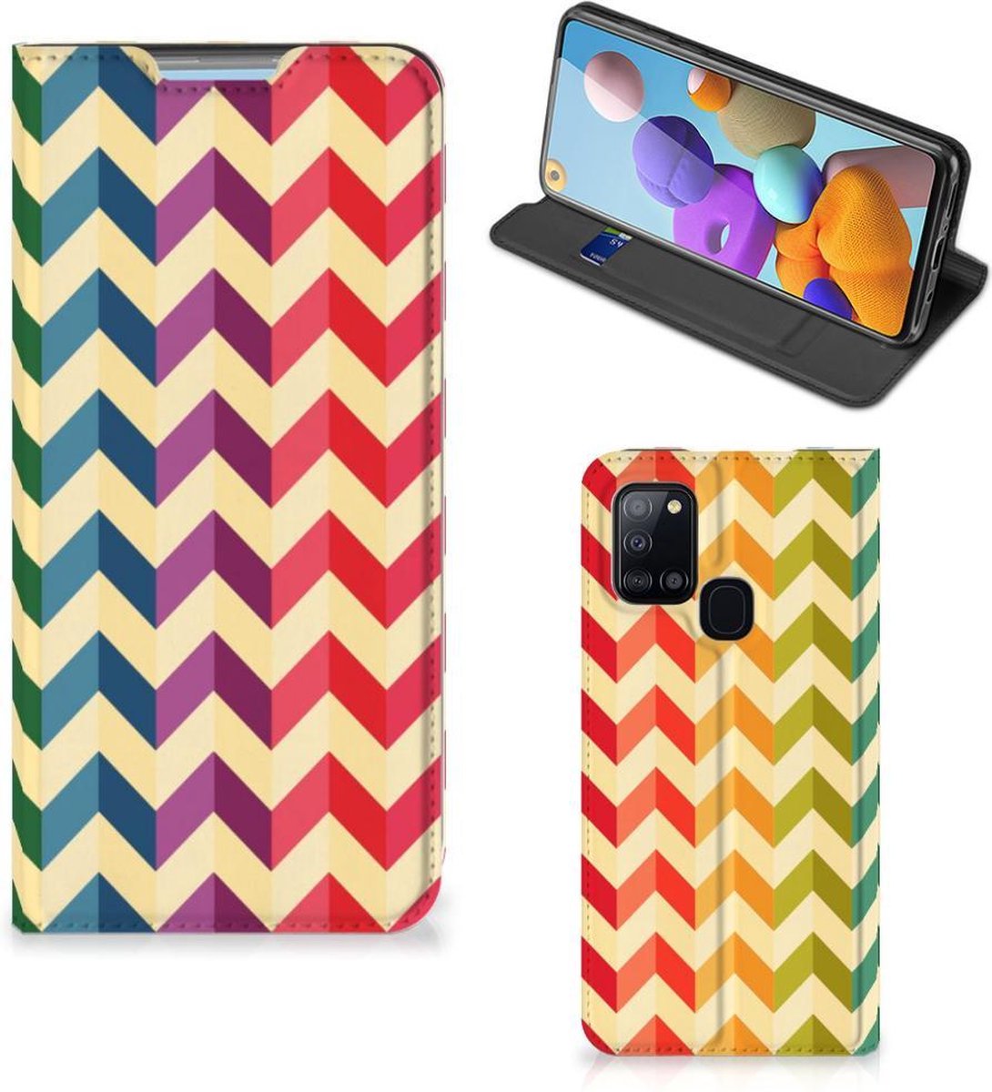 Samsung Galaxy A21s Hoesje met Magneet Zigzag Multi Color