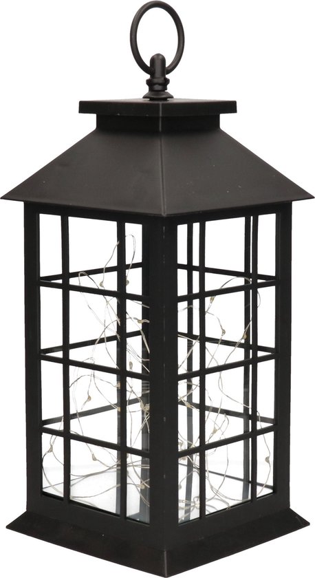 Noordoosten Profeet een miljoen 1x Zwarte decoratie lantaarns met LED lampjes 31 cm - Woondecoratie lantaarn  zwart met... | bol.com