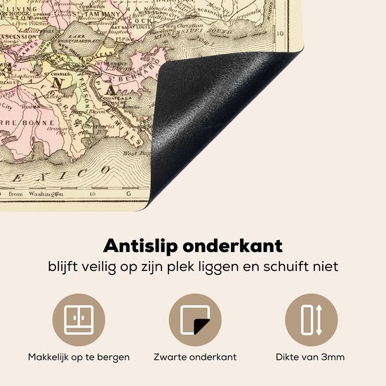 KitchenYeah® Inductie beschermer 71x52 cm - Illustratie van een antieke kaart van New Orleans - Kookplaataccessoires - Afdekplaat voor kookplaat - Inductiebeschermer - Inductiemat - Inductieplaat mat