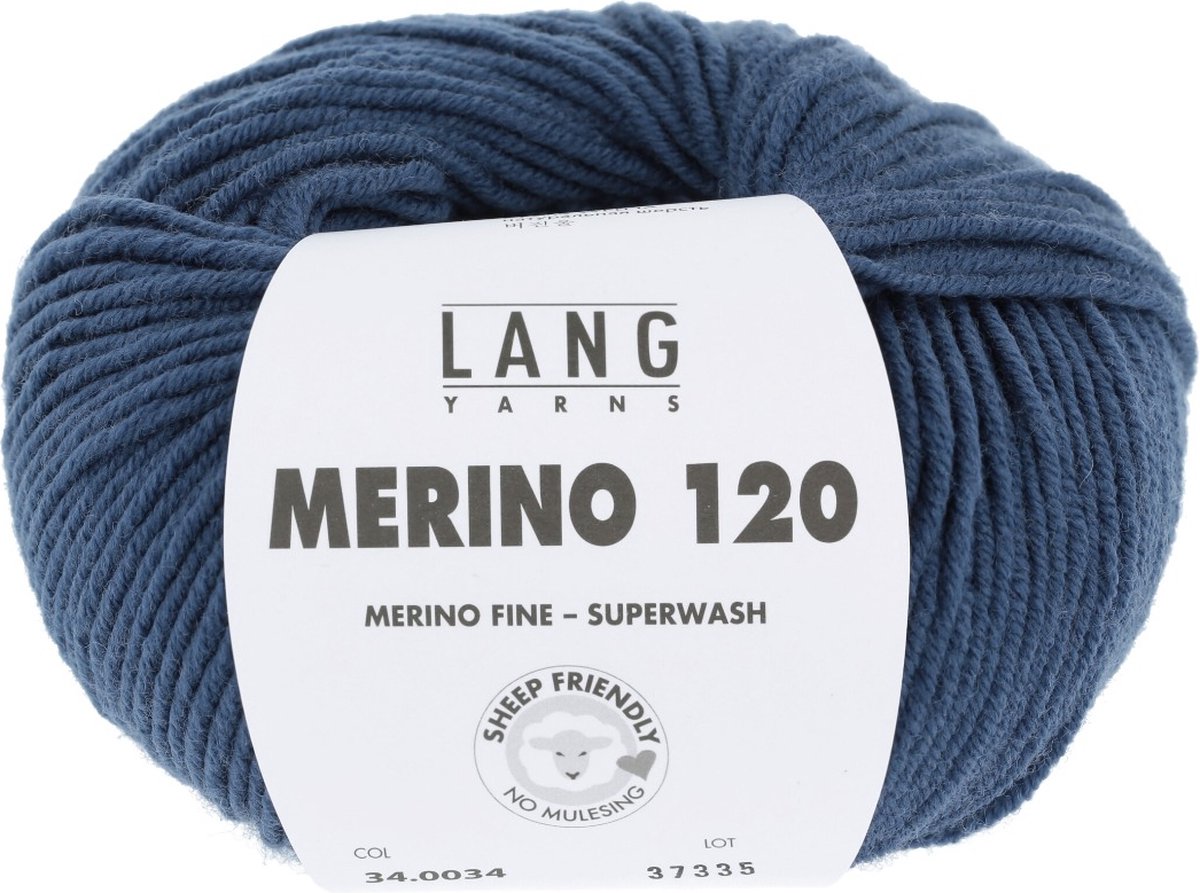 Lang Yarns Merino 120 - 34 donker denimblauw - Merinowol Garen