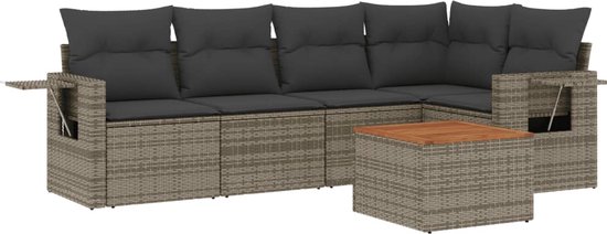 vidaXL - 6-delige - Loungeset - met - kussens - poly - rattan - grijs