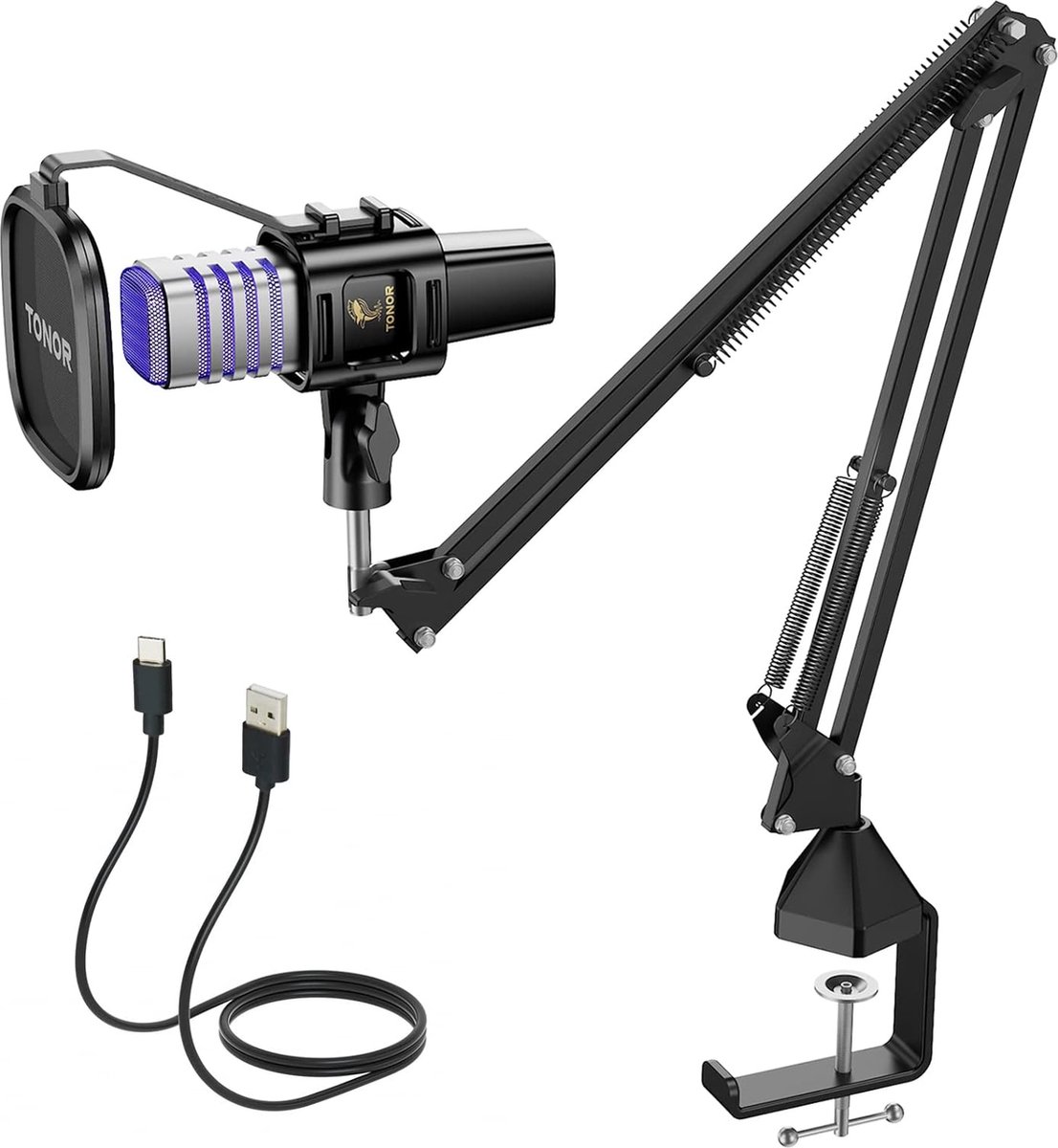 USB-microfoon, pc-condensatormicrofoon met standaard