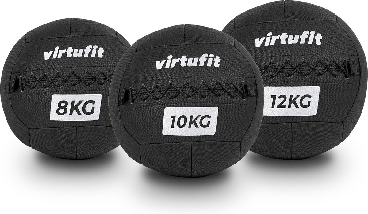 VirtuFit Wall Ball Pro Set - 8, 10, 12 kg - Slam ball - Medicijnbal - Gewicht bal - Comfortabele grip - Fitness bal