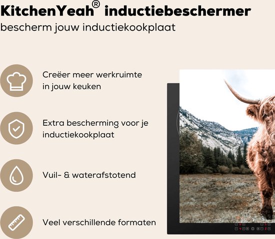KitchenYeah® Inductie beschermer 71x52 cm - Schotse Hooglander - Berg - Dieren - Kookplaataccessoires - Afdekplaat voor kookplaat - Inductiebeschermer - Inductiemat - Inductieplaat mat