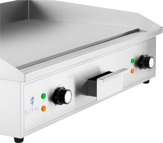 Royal Catering RCG 100G Elektrische Grillplaat 100cm Geribbeld 2 x 3200 W Gietijzeren Bakplaat 100 x 52 cm Inclusief Spatscherm 50-300°C RVS Behuizing