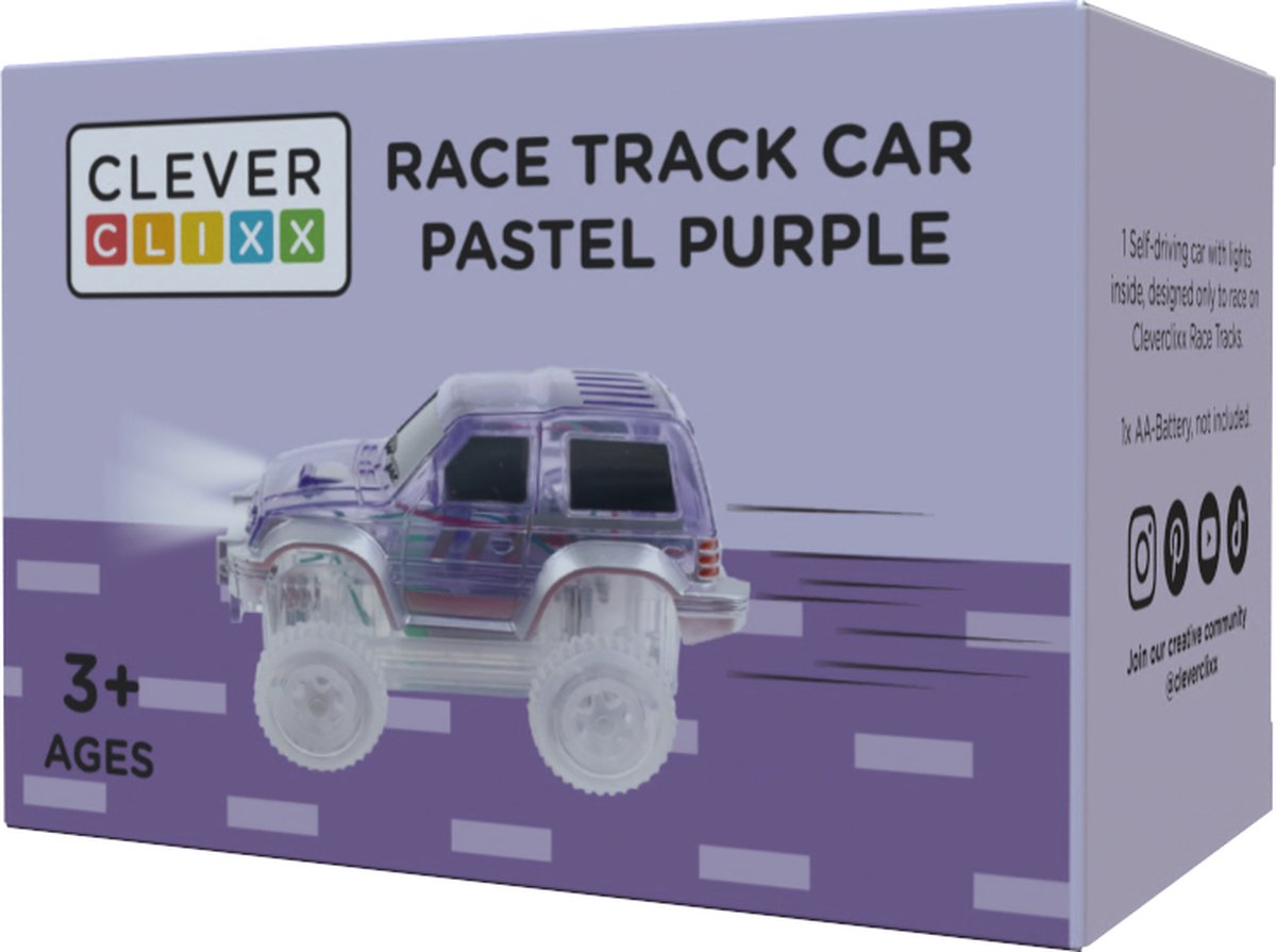 Cleverclixx Magnetisch Speelgoed | Race Track Car Pastel Purple | Speelgoed 3 jaar
