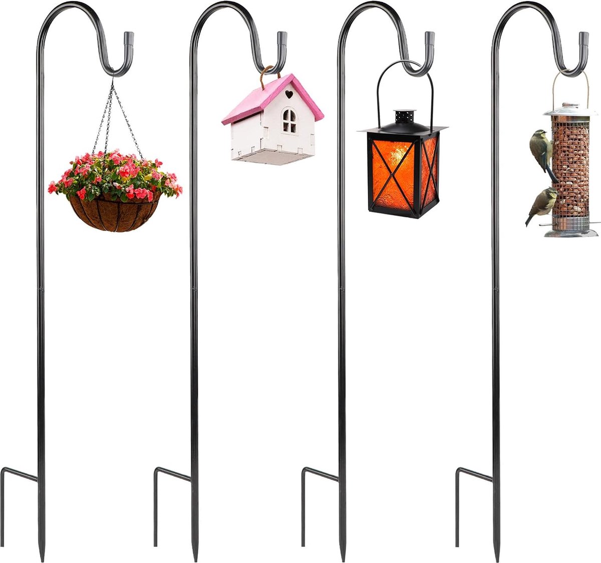 Lot De 4 Crochets Berger En Métal Pour Jardin - 100 Cm - Idéal Pour Lanternes, Paniers Et Décorations Extérieures