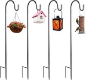 4 stuks herdershaken voor in de tuin, 90 cm, lantaarnstaaf, metaal, tuinstok, herdershaak, herdersboog voor buiten, hangende decoratieartikelen, solarverlichting, plantenmanden, voederhuisje