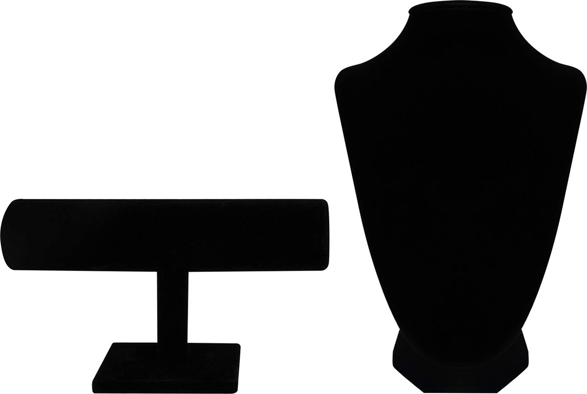 Belle Vous Zwart Velours Ketting Display Buste & T-Balk Sieraden Standaard (2Pak) – Houder Voor Armbanden, Horloges en Hangers – Sieraden Houder Mannequin Voor Chokers, hangers, kettingen en Kabels