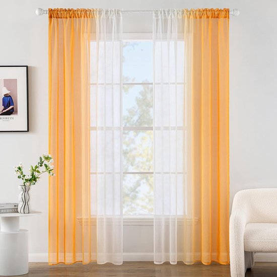 Gordijnen oranje transparant woonkamer modern gordijn tweekleurige schuifgordijnen slaapkamer set van 2 140 x 225 cm