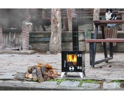 KMP02 Sabah Tiny Camping Houtskachel – Zwart– Outdoor- Draagbaar Kachel – Buitenoven Tentkachel – Mini houtkachel vrijstaand – Campingkachel -Met Schoorsteenpijpen – Compacte buitenkachel – Kleine houtkachel – Tuinkachel