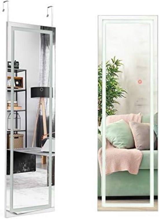 Passpiegel hangend - Passpiegel slaapkamer - Passpiegel deur - 120 x 37 cm - Wit