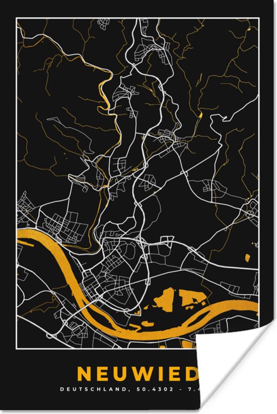 Affiche Neuwied - Or - Plan de la ville - Carte - Allemagne - Carte - 60x90 cm