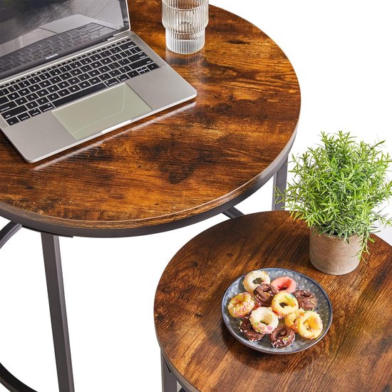 hitsuki Salontafel, rond, set van 2, marmer, salontafel, goudkleurig metalen frame, woonkamertafel, grijs, bijzettafel, metaal, tafelset voor woonkamer, slaapkamer, balkon (zwart en zwart