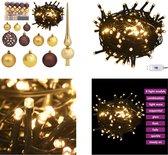 vidaXL 61-delige Kerstballenset met piek en 150 LED's goud en brons - Kerstbal - Kerstballen - Kerstbalset - Kerstballenset