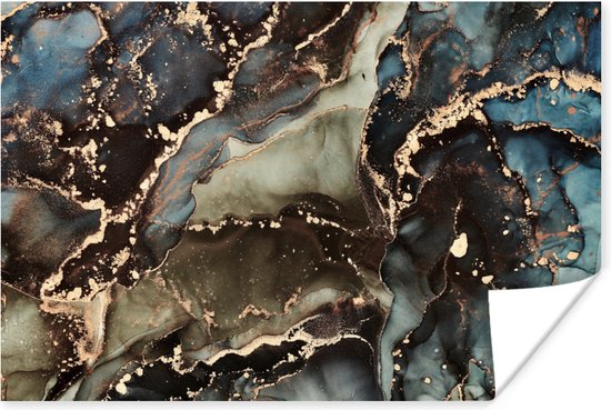 Poster Marbre - Or - Vert - 120x80 cm