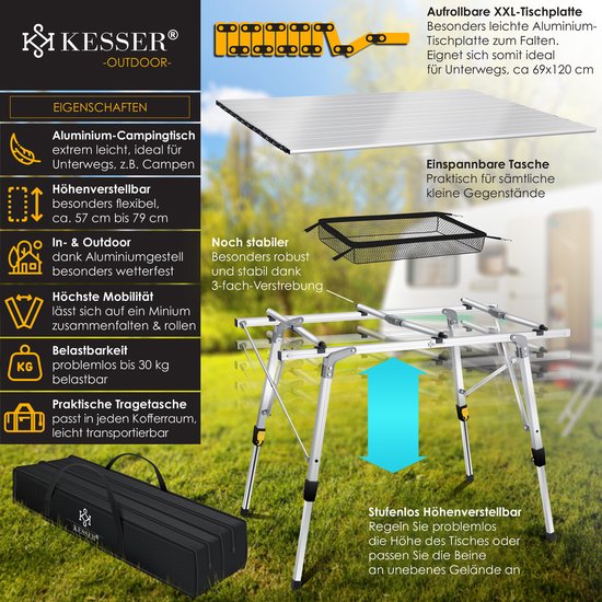 KESSER® Campingtafel inklapbare Tafel - Vouwtafel voor Buiten en Camping 120 x 70 cm - Zilver van KESSER — afbeelding 2