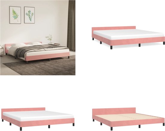 vidaXL Bedframe met hoofdeinde fluweel roze 160x200 cm - Bedframe Met Hoofdeinde - Bedframes Met Hoofdeindes - Bed - Slaapmeubel