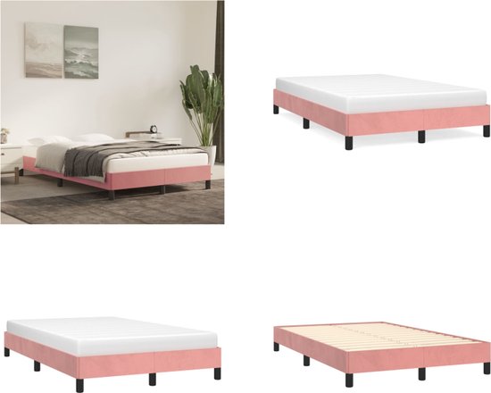 vidaXL Bedframe fluweel roze 120x200 cm - Bedframe - Bedframes - Slaapmeubel - Bedbodem