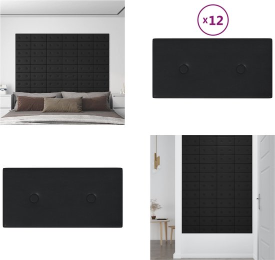 vidaXL Wandpanelen 12 st 0-54 m² 30x15 cm kunstleer zwart - Wandpaneel - Wandpanelen - Wanddecoratie - Wandversiering