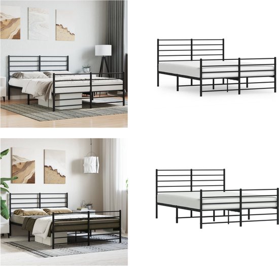 Bedframe met hoofd- en voeteneinde metaal zwart 107x203 cm