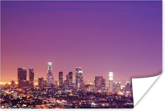 Los Angeles bij nacht Poster 180x120 cm - Foto print op Poster (wanddecoratie woonkamer / slaapkamer) / Noord-Amerika Poster XXL / Groot formaat!