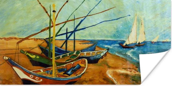 Poster Vissersboten op het strand - Vincent van Gogh - 40x20 cm