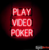 PLAY VIDEO POKER - Lichtreclame Neon LED bord verlicht | SpellBrite | 51 x 60 cm | 6 Dimstanden - 8 Lichtanimaties | Reclamebord neon verlichting