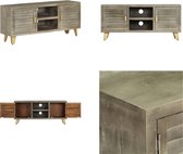 vidaXL Tv-meubel 110x30x48 cm massief mangohout met messing grijs - Tv-meubel - Tv-meubels - Tv-meubelen - Tv-meubilair