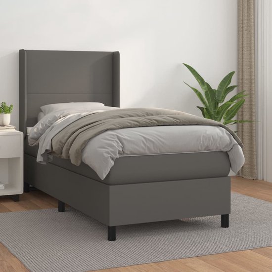 vidaXL Boxspring avec matelas Simili cuir Gris 90x200 cm - Boxspring - Sommiers - Lit - Meubles de couchage