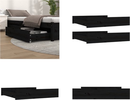 vidaXL Bedlades 2 st massief grenenhout zwart - Bedlade - Bedlades - Opberglade - Bedbox