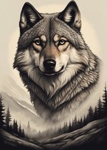 Wolven Poster | Wolf in Bos | Dierenposter | Natuurposter | 51x71cm | Wanddecoratie | Muurposter | MT | Geschikt om in te lijsten