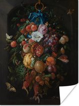 Poster Festoen van vruchten en bloemen - Schilderij van Jan Davidsz. de Heem - 90x120 cm