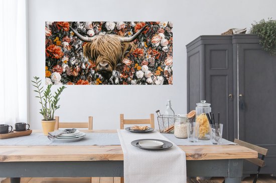 Affiche Highlander écossais - Fleurs - Arc-en-ciel - 160x80 cm