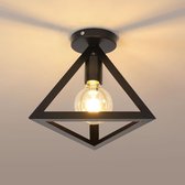 Goeco Plafondlamp - 25cm - Klein - E27 - Zwart - Ijzer - Industrieel Vintage Verlichtingsarmatuur - Geometrische Lampenkap - Lamp Niet Inbegrepen