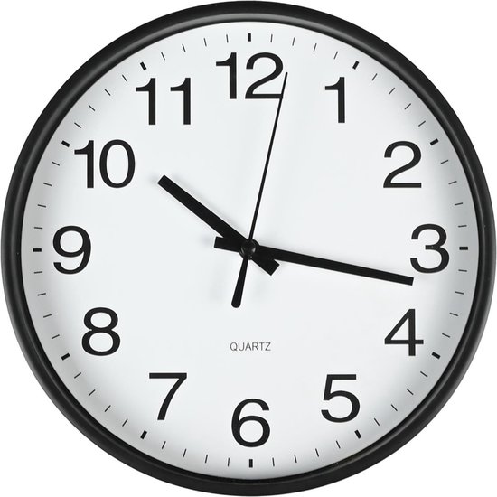 Benson Moderne wandklok - Ø 20 cm - zwart - kunststof - accuraat uurwerk