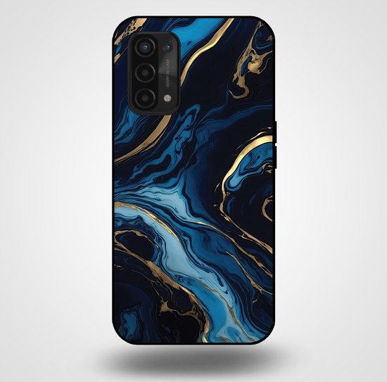 Smartphonica Coque de téléphone pour OPPO A54 5G avec impression marbrée - Coque arrière en TPU design marbre - Or Blauw / Coque arrière adaptée pour Oppo A54 5G
