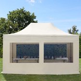 Tente de fête Easy Up 3x4,5 m Pavillon pliant, acier PREMIUM 40 mm avec parois latérales (panorama), crème