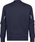 Donkerblauwe DASSY sweater, achterkant, met reflecterende details op de mouwen.