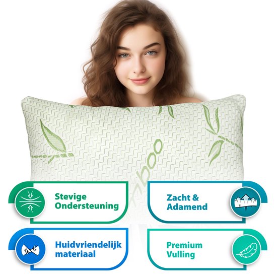 Bamboe kussen - Hoofdkussen - (set van 2) - Origineel Bamboe Kussen - Cool Comfort - Memory Foam - Zacht - Koel & Drukverlagend