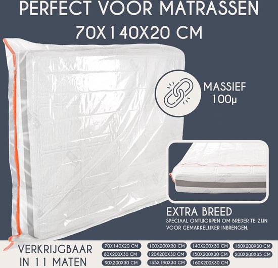Plastic Matrashoes - Matrashoes 140x200 cm (Dikte 30 cm) - Bescherm uw matras - Matrashoes Perfect voor opslag, verhuizing - Met rits