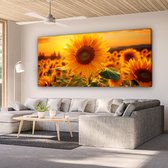 Canvas Schilderij 160x80 cm - Zonnebloem - Bloemen - Geel - Bloemenveld met zonnebloemen - Wanddecoratie woonkamer - Muurdecoratie keuken - Slaapkamer decoratie - Schilderijen - Woonaccessoires