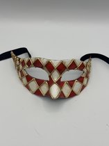 Venetiaans masker handgemaakt - Arlecchino masker rood/wit/goud - Carnavals masker - gala masker rood wit goud