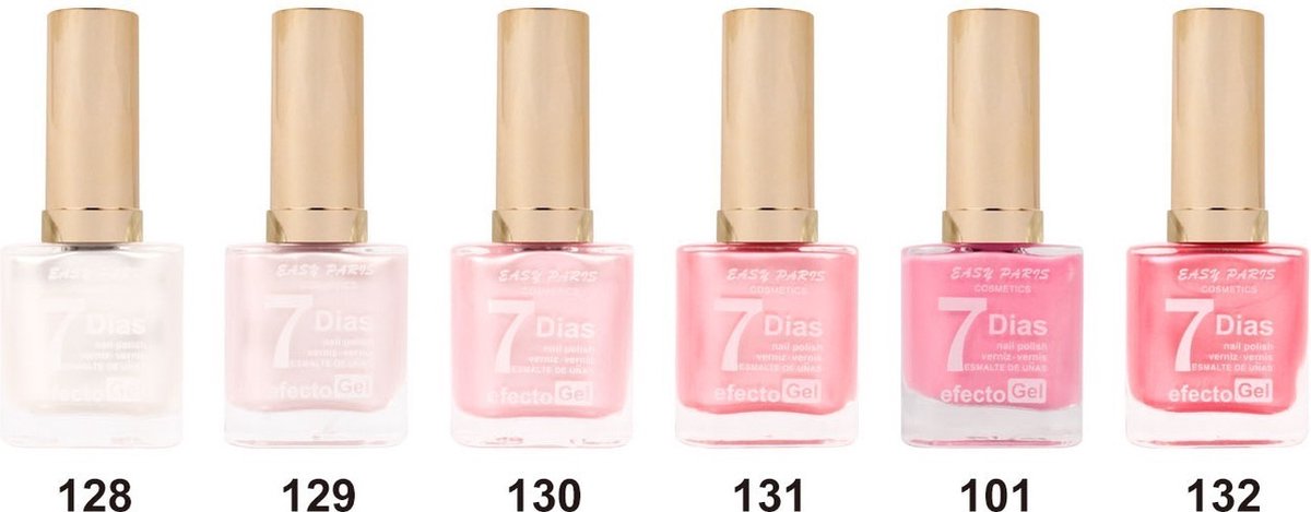 Easy Paris - Set met 6 Flesjes Parelmoer Nagellak - Wit/Ivoor/Roze - Inhoud per flesje 13 ml.