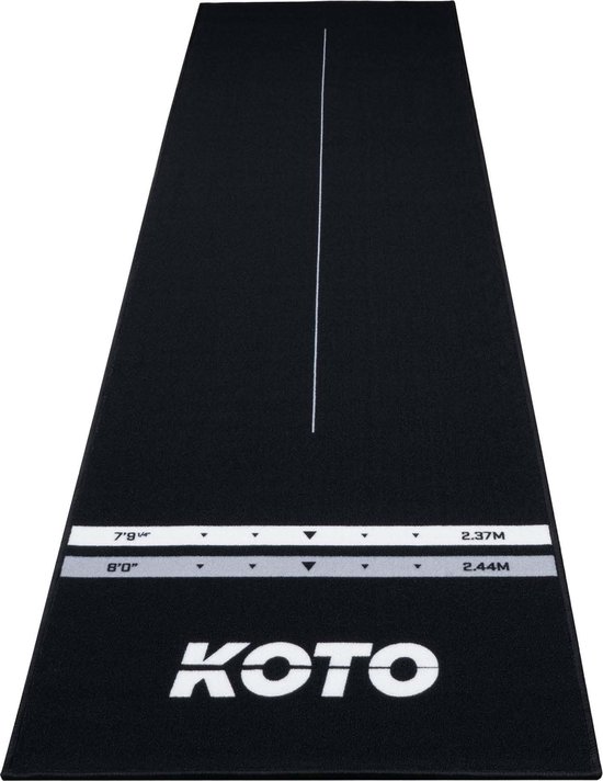 Foto: Koto carpet dartmat zwart 285 x 80 cm hoogwaardige tapijt dartmat rubberen vloer 4 werplijnen middenlijn beschermfunctie voor vloer en darts professioneel gebruik