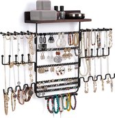 JackCubeDesign Gothic Wandgemonteerde Sieraden Organizer - Hangende Ketting, Oorbel, Armband Houder met Haken en Plank - Goth Room Decor, Ijzer Sieraden Display Opbergrek voor Slaapkamer & Kast-MK238A