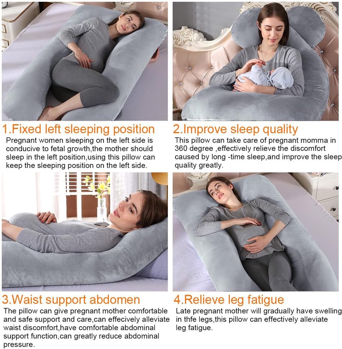 Coussin de grossesse complet en forme de U avec housse