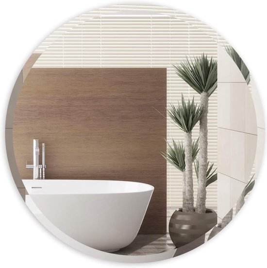 Spiegel rond 45,7 cm badkamerspiegel afgeschuinde frameloze wandspiegel Translation: Ronde spiegel van 45,7 cm, badkamerspiegel met afgeschuinde randen en zonder frame.
